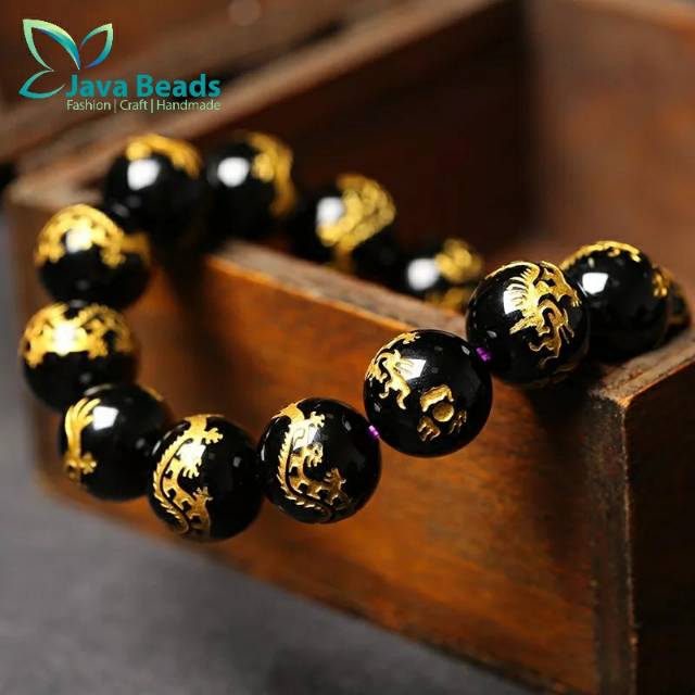 Gelang Black Agate Hitam Motif Naga