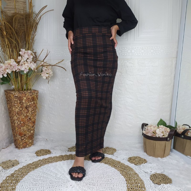 (FASHION_WANITA)ROK SPAN MOTIF KOTAK-KOTAK/ROK SPAN TARTAN PANJANG KOREAN STYLE