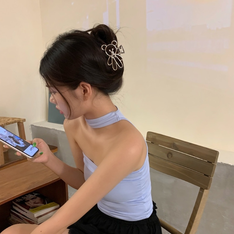 Bear metal clip headdress hair clip female summer head shark clip large hair clip hairpin net red hair volume