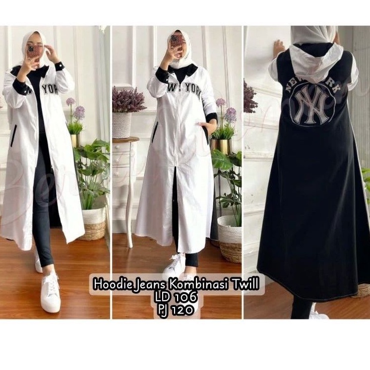 NY Long Tunik Hodie  tersedia 10 motif Soft Jeans by Berea women Original Ready & jacket jeans Berea