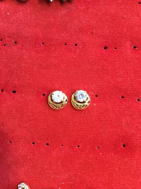 Anting duduk paku cucuk stud anak dan dewasa emas asli kadar 700 70% 22 1.4 - 1.6 g gr bunga kipas permata