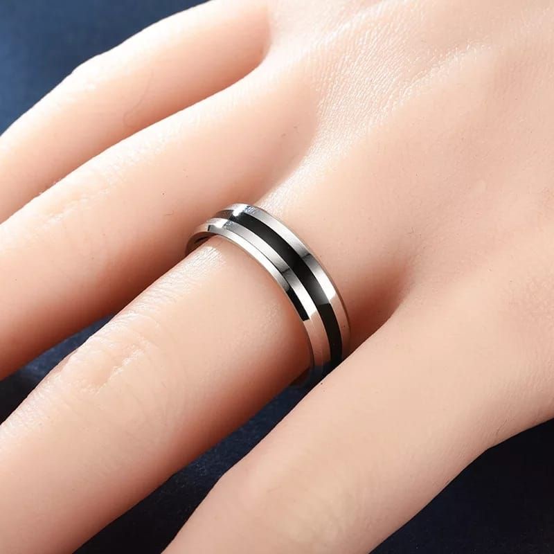 Cincin Kombinasi Silver Hitam Model Polos