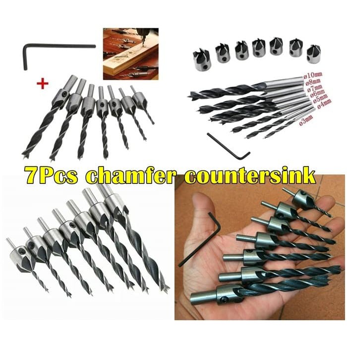 Mata Bor Countersink Chamfer Set 7pcs countershink drill bit counter sink shink bits kepala sekrup