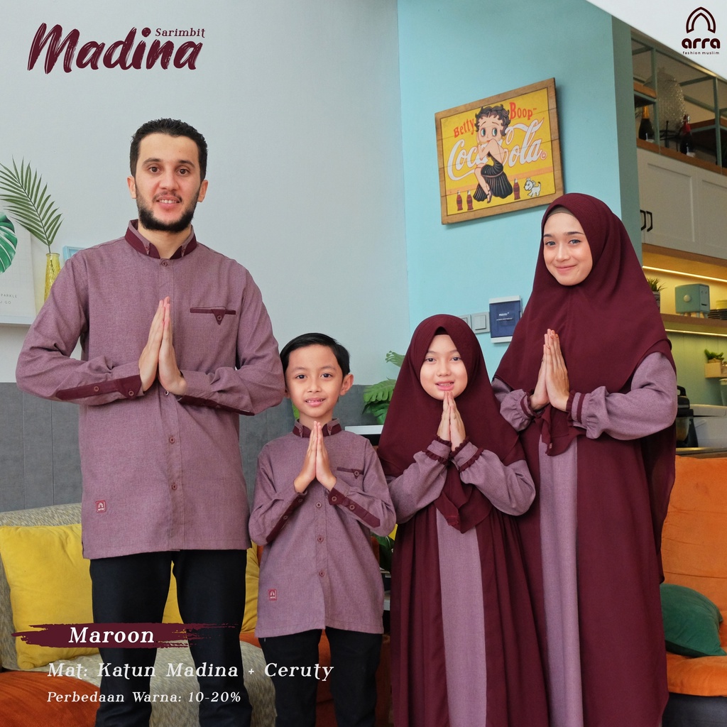 Gamis Sarimbit Terbaru Keluarga Ayah Ibu Anak Series MADINA Warna Maroon Merah Marun Original Premiu