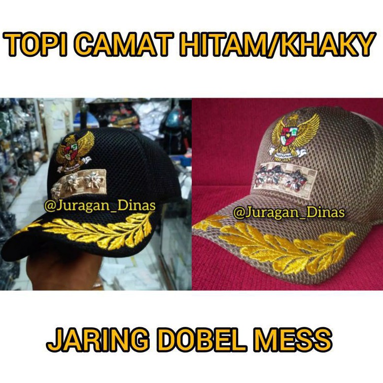 TOPI CAMAT HITAM KHAKI BAHAN JARING DOBEL MESS