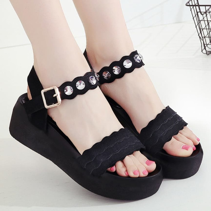 JS145 Sandal Ibu Kondangan pesta Sendal Wanita Cantik Jinjit Kekinian Lebaran Terbaru WEDGES