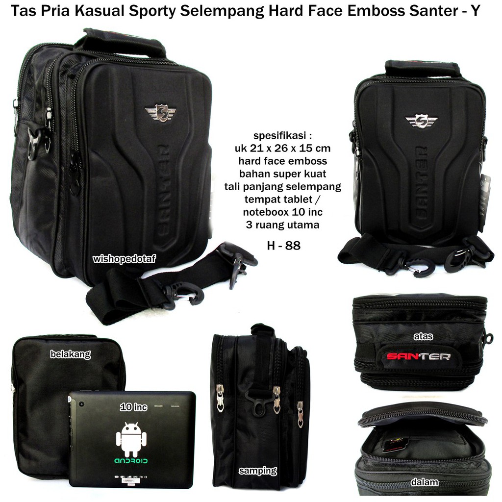 Tas pria selempang kasual sport santer Y canvas notebook 10 inch