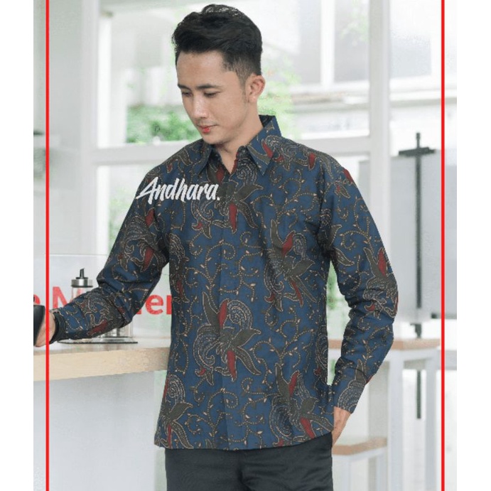 Baju Batik Pria Lengan Panjang Kasual Modern Slimfit Premium CabeBiru