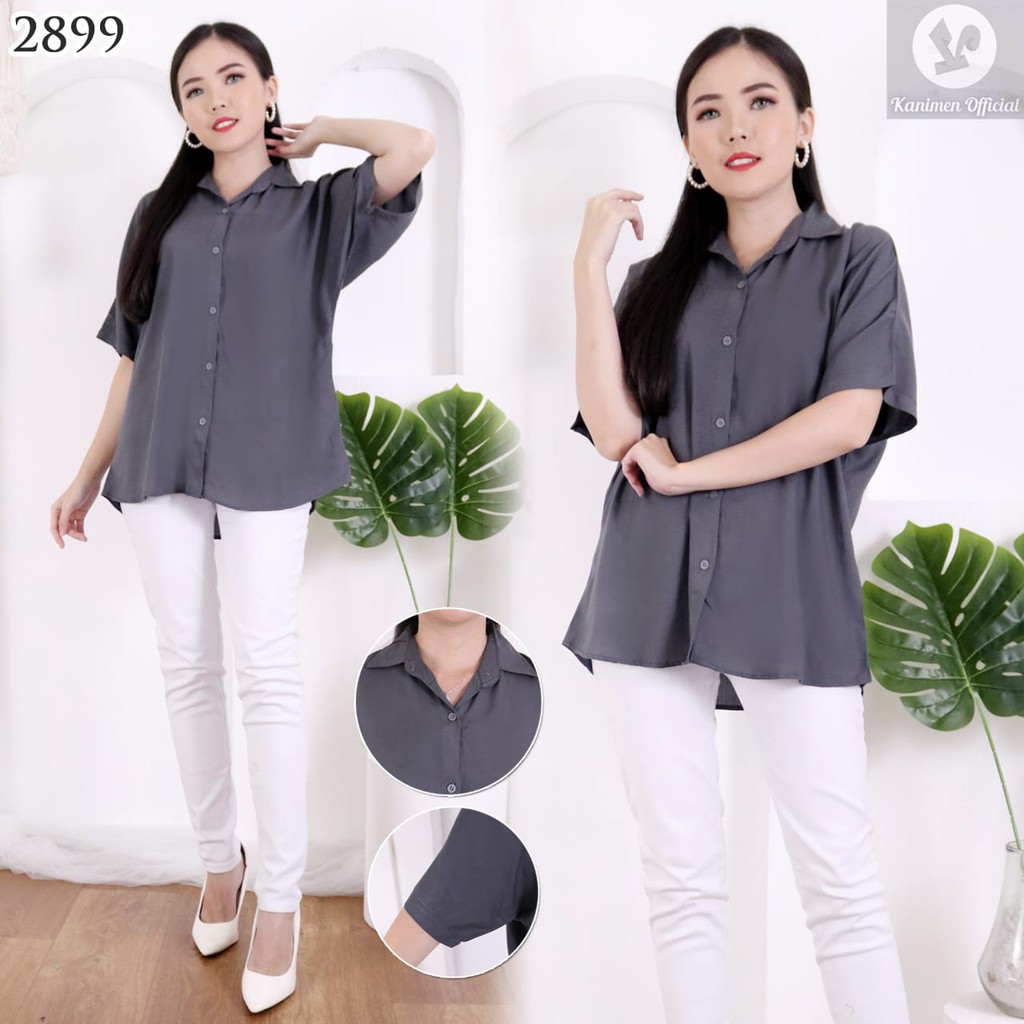 KEMEJA WANITA POLOS LENGAN PENDEK BASIC KATUN RAYON 30s -2899--4