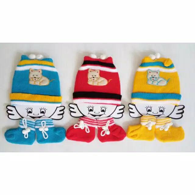 Topi Bayi Rajut Set Sepatu Bayi Rajut Baby Murah Grosir T09