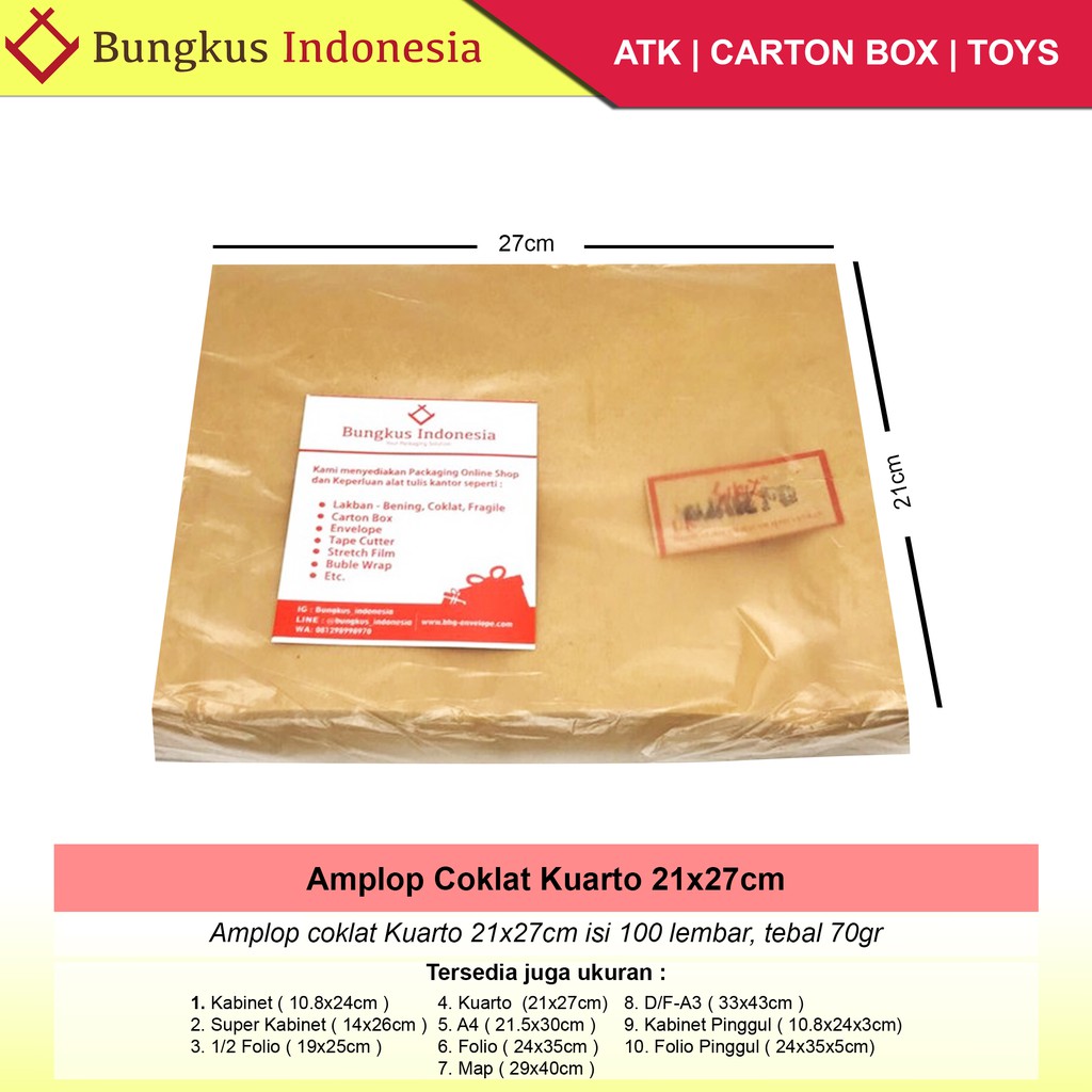 Jual Amplop Coklat Kuarto Amplop Coklat Kwarto 21x27cm Indonesia