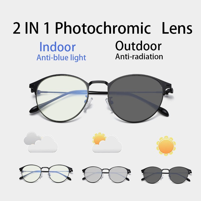 KACAMATA LENSA 2 IN 1 LENSA ANTI RADIASI DAN LENSA PHOTOCHROMIC FRAME OVAL / KOTAK ANTI SILAU UNISEX PRIA WANITA CEWEK COWOK BR01