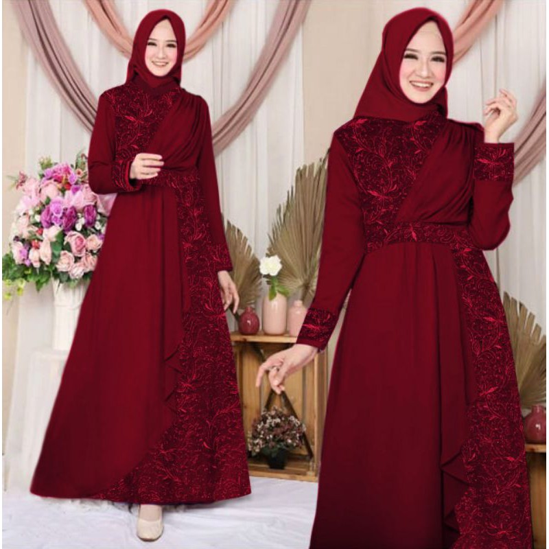 MAXY ZELINE MUTIARA, WOLLPEACH MOSCREPE TILE, GAMIS HIJAB MUSLIM, MAXY DRESS