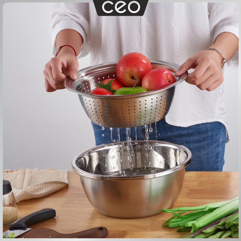 CEO Baskom stainless Steel 304 Set Isi 5 Ukuran Baskom Dapur Serbaguna