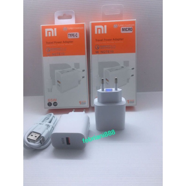 CHARGER XIAOMI MI NOTE 10 / CHARGER XIAOMI 65W SUPER FAST CHARGING MI 9X / 9T / 9T PRO / MI 9 SE / MI 10i / MI 10T LITE / 11i / MI 11 LITE / 11T / 11T PRO / GO / R.S2 / Y2 /Y3 / K20 / K20 PRO / K30 / K30 PRO / K30 PRO / ZOOM / K40 K40 PRO+ / REDMI 3
