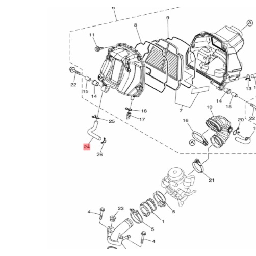 SELANG HAWA UDARA  BLOK HEAD ATAS KE BOX FILTER UDARA XEON KARBU ORIGINAL YGP 44D-E1166-00