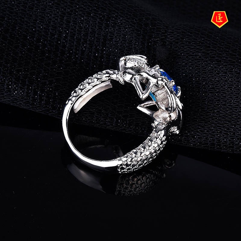 [Ready Stock]Creative Mermaid Ring Inlaid with Topaz Sapphire