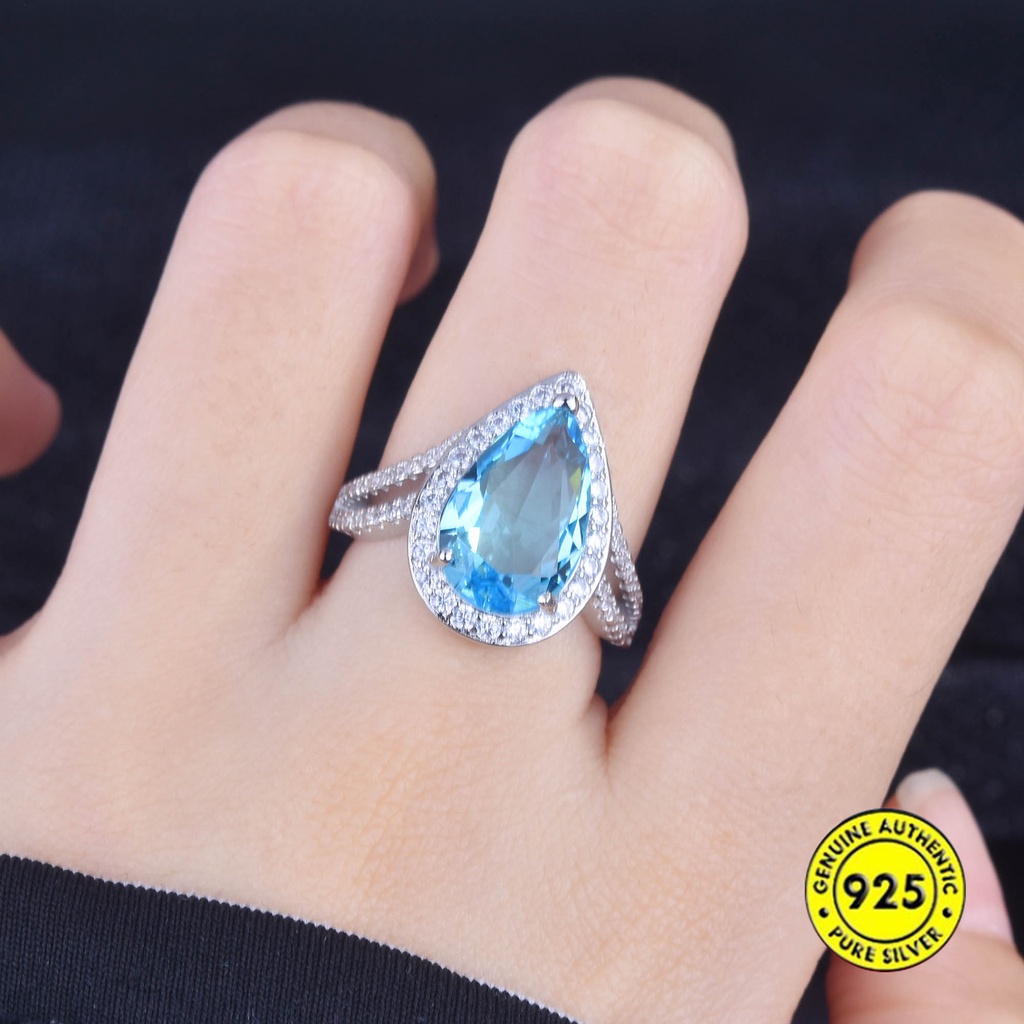 Cincin Aquamarine Double Layer Gaya Eropa Amerika Untuk Pertunangan