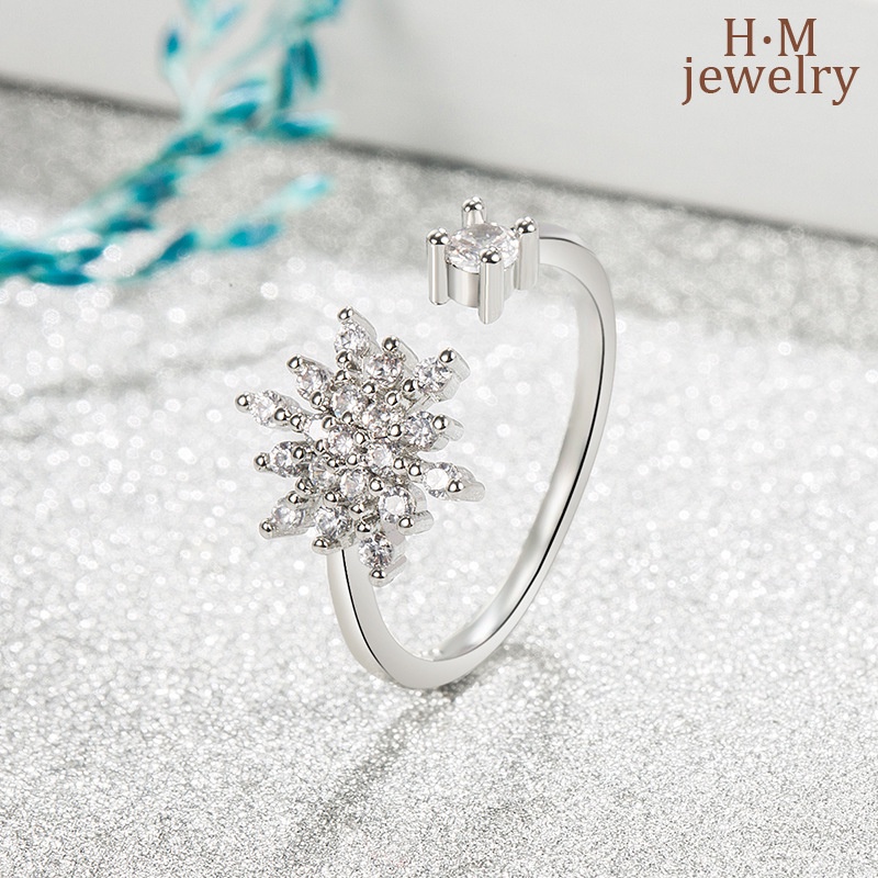 Cincin Desain Snowflake Bahan S925 Silver