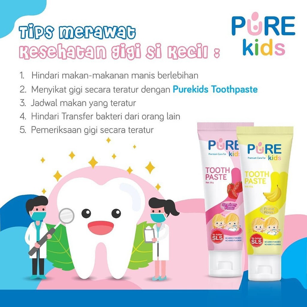 Pure Kids toothpaste Strawberry Odol Bayi /Anak Rasa Strawberry 50gr