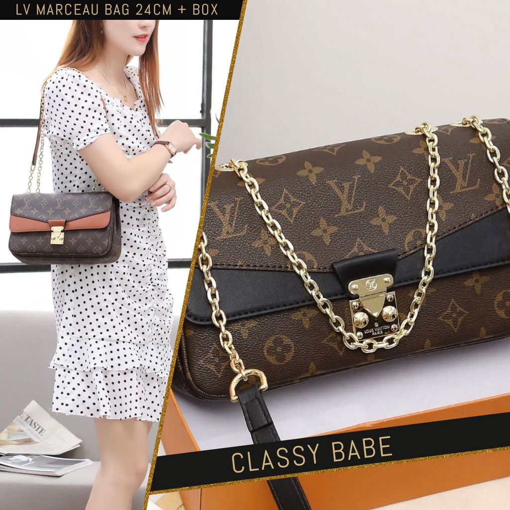 Jual TAS LV MARCEAU BAG 24CM BARCODE SERIAL NUMBER + BOX (PLATINUM 1:1