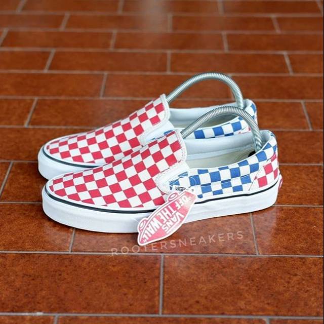 Vans slipon checkerboard red blue