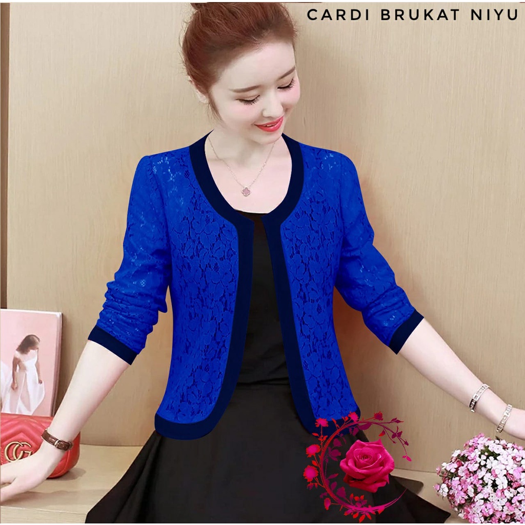 OUTWARE ATASAN BRUKAT NIYU FASHION WANITA / CARDI TERLARIS / KOMBINASI LINE / SWEATER BRUKAT