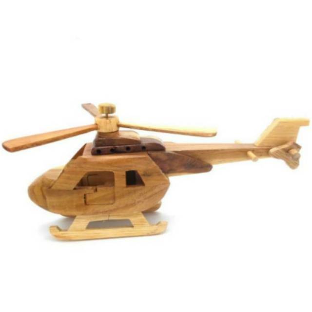 TERMURAH! MINIATUR PESAWAT HELIKOPTER KAYU UKURAN S MINI 18 x 9 x 9 cm - DEKORASI RUMAH SOUVENIR