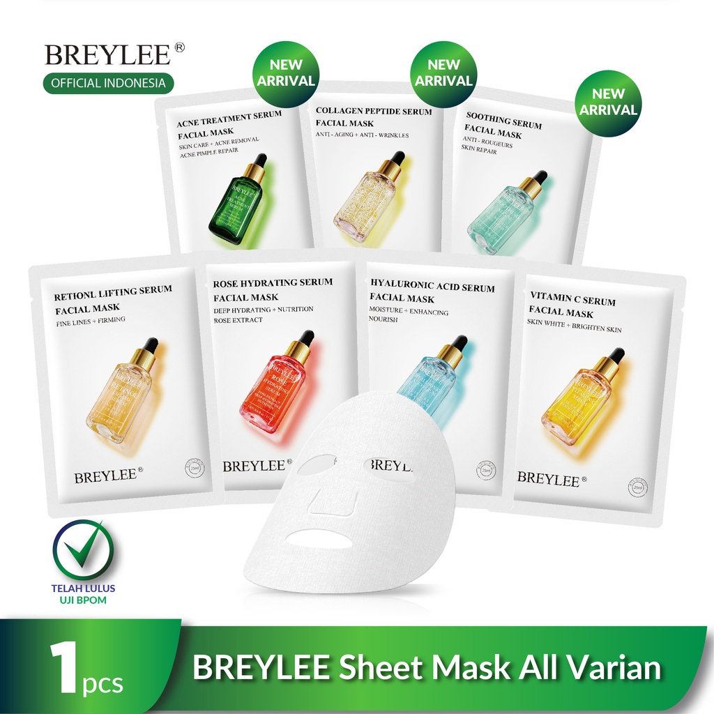 Breylee Sheet Mask BPOM Serum Braylee Masker Serum Komedo Dan Pori Vitamin C Anti Acne Colagen Retinol Hyaluronic Acid Rose Hydrating Collagen Peptide Soothing Serum Sheet Mask