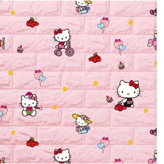 Terbaru Wallpaper dinding 3D foam motif hello kitty pink edition 70 x70 cm tebal .. .. ..