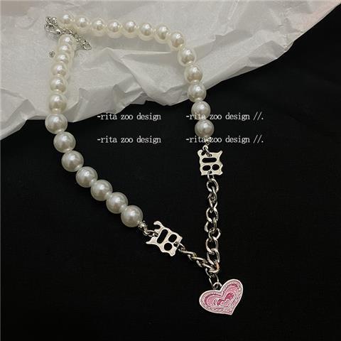 YEEZII Set Kalung Gelang Rantai Liontin Hati Mutiara Warna Silver Untuk Wanita