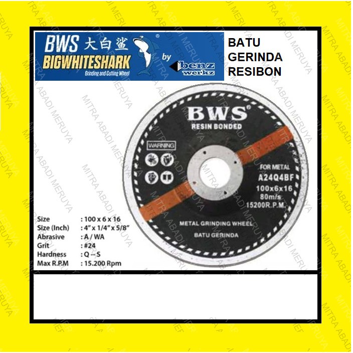 BWS Batu Gerinda Poles Resibon Resin Bonded 4" x 6mm Grinding Wheel