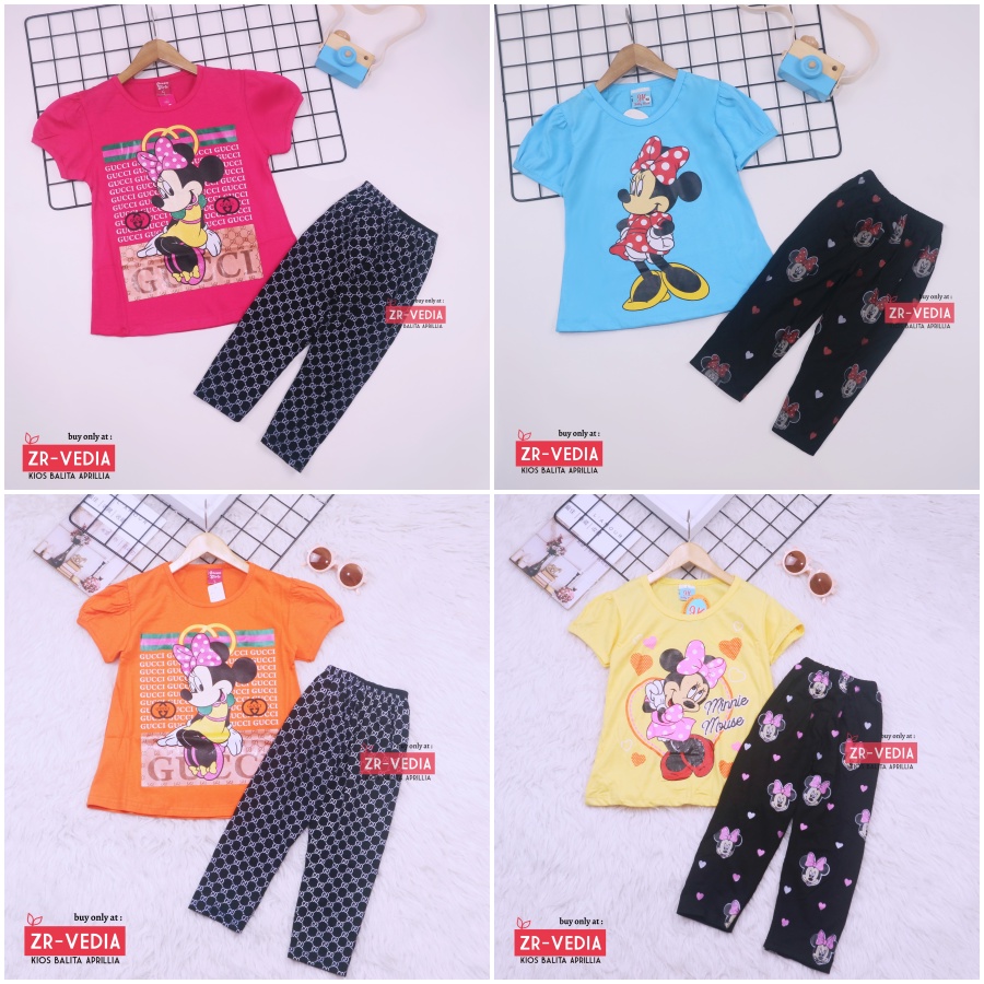 Setelan Mikkey &amp; DOLL uk 2-3 Tahun / Baju Anak Karakter Perempuan Celana Panjang Disney Import kiosbalitaaprilia