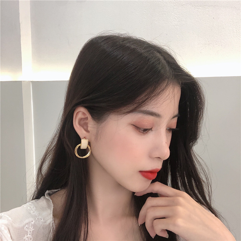 Korean Opal Earrings Geometric Square Diamond Earrings Bow Flowers 925 Silver Needle Earrings Female