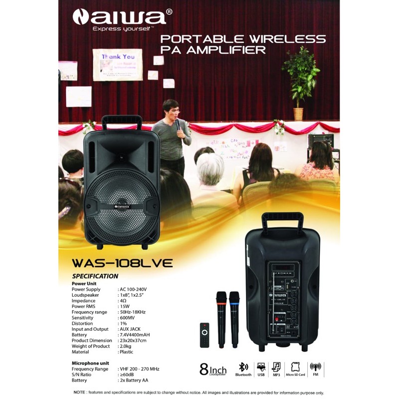 SPEAKER PORTABLE BLUETOOTH WIRELESS MEETING - AIWA WAS-108LVE Original