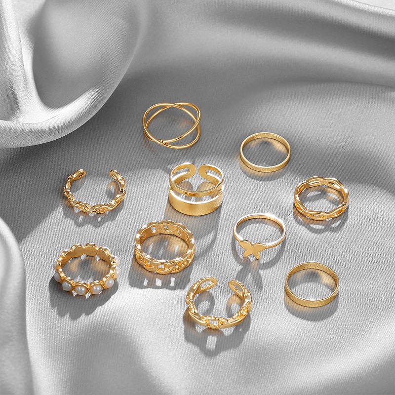 10 Pcs/Set Cincin,Korea Salib ,Mutiara Kupu,Fashion Aksesoris Wanita Elegan