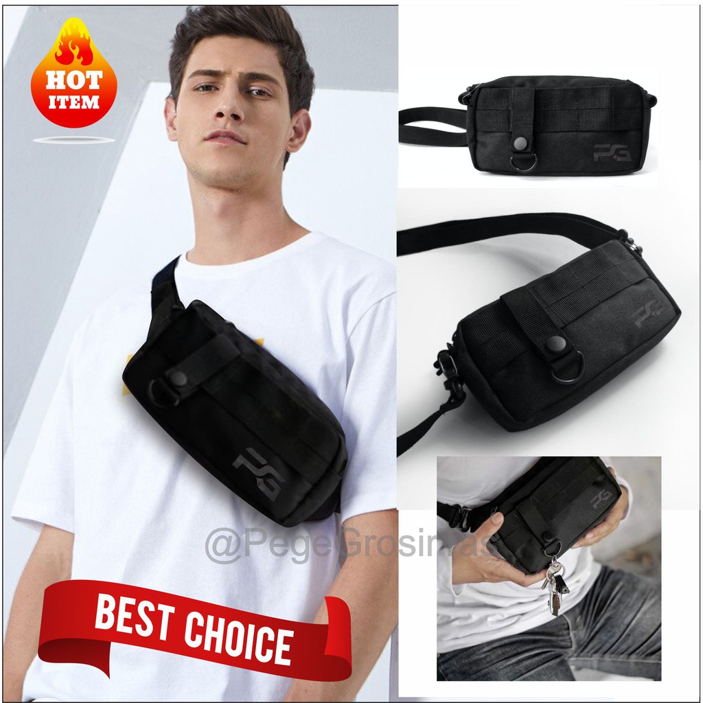 Tas Selempang Polos Pria Model Casual Black Series Slingbag Cowok - PG - 8831