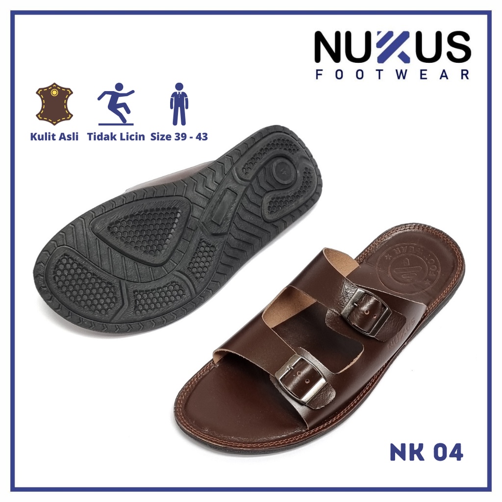 Nukus Sandal Pria Dewasa Kulit Sapi Asli Gesper Coklat Tua - Nk 04