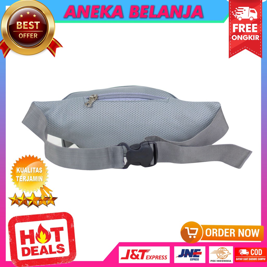 Tas Pinggang Khusus Cowok Terbaru Sporty Abu Berkualitas Kece Kekinian Waistbag Multifungsi Ekonomis