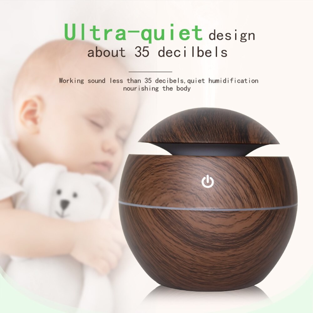 BAYAR DI TEMPAT Pelembab Udara Air Humidifier Aromatherapy Diffuser Wood Design 130ml - Dark Brown