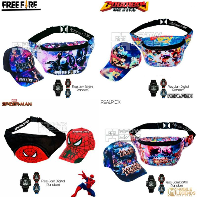 pdf tas selempang anak laki laki topi anak laki laki FREE jam tangan digital waist bag anak laki topi anak usia 2-10 tahun