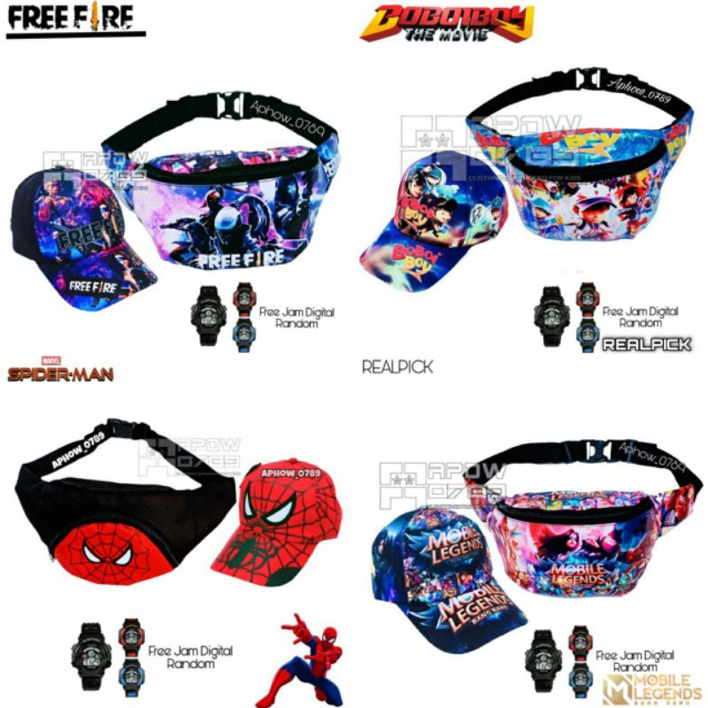 pdf tas selempang anak laki laki topi anak laki laki FREE jam tangan digital waist bag anak laki topi anak usia 2-10 tahun