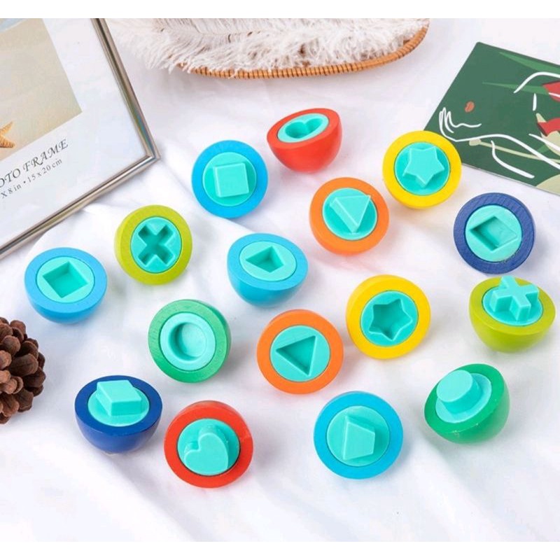 Wooden Egg Colour Shape Sorter Mainan Telur Kayu mainan motorik anak warna warni telur warna warni m