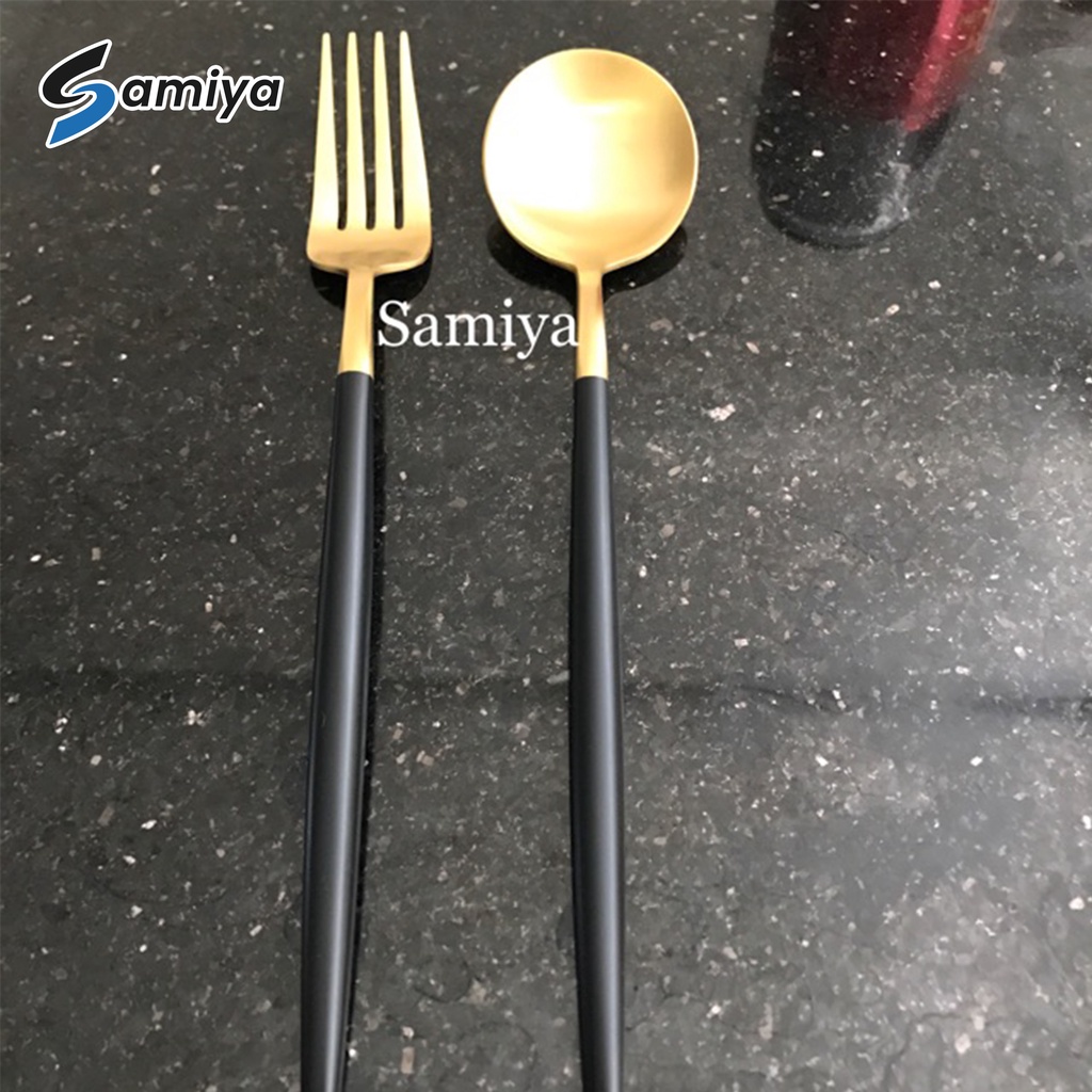 Sendok garpu stainless gold black western / sendok garpu warna / spoon fork set / sendok garpu eropa