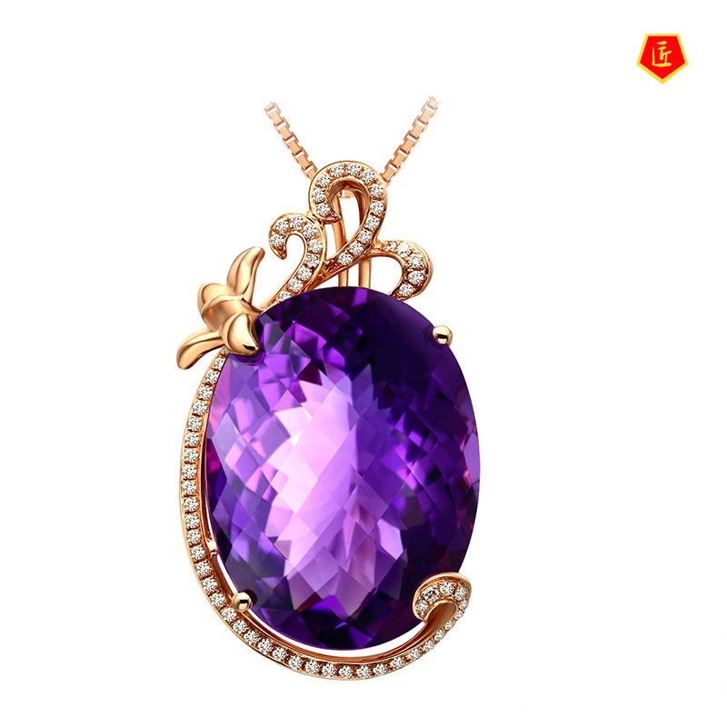 [Ready Stock]European and American Luxury Amethyst Pendant Inlaid Color Gemstone Necklace Women's Fashion