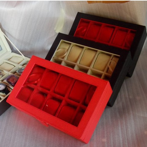 MERAH FULL - Watch Box SPORT isi 10 / Kotak Jam Tangan JUMBO isi 10 / Box Tempat Jam Tangan