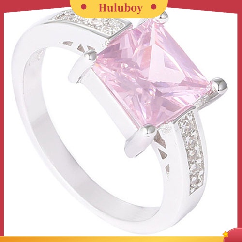 Hu Hu Hu Hu Hu Alat Bantu Pasang Kacamata♡ Cincin Lapis Silver Dengan Cubic Zirconia Kotak Warna Pink Ukuran US 7 8 9 Untuk Wanita