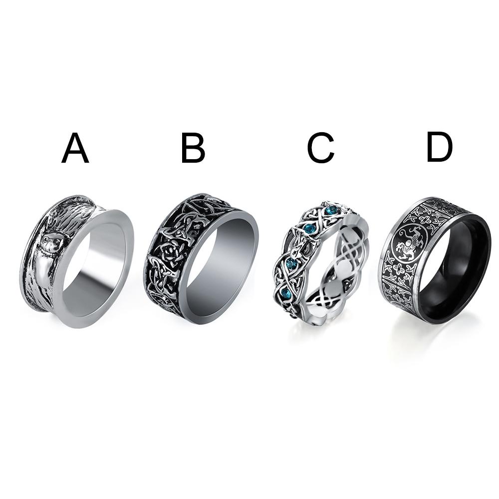 R-flower Cincin Gaya Punk Rock Norse Mythology Hip Hop Gothic Motif Bunga Totem Untuk Perhiasan Wanita