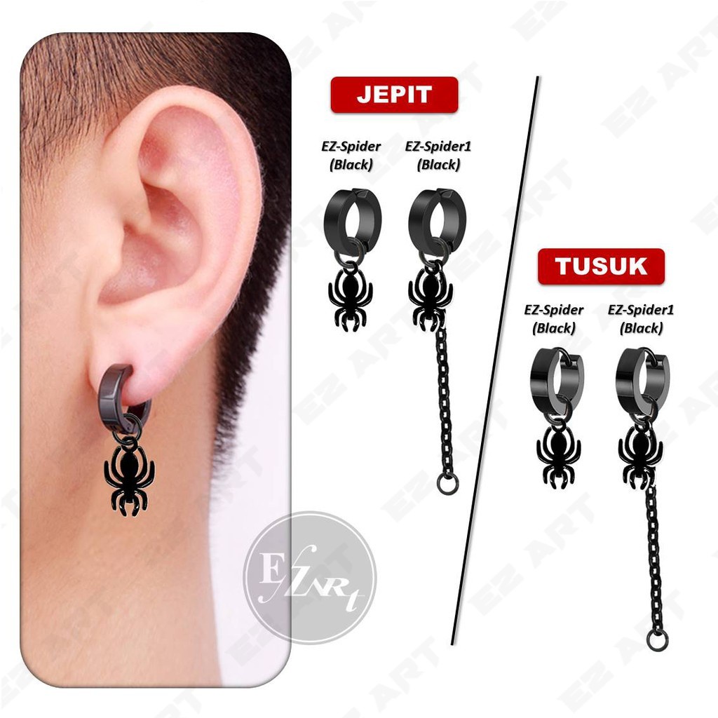 1Pc ANTING FASHION PRIA / WANITA JEPIT / TUSUK GANTUNGAN LABA-LABA (SPIDER) HITAM / BLACK KPOP PUNK