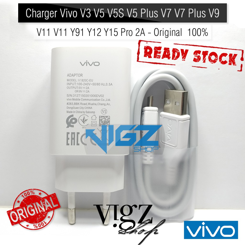 Charger Vivo V3 V5 V5S V5 Plus V7 V7 Plus V9 V11 V11 Y91 Y12 Y15 Pro 2A Original 100%